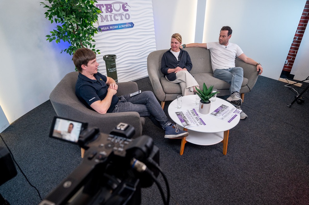 Interview being filmed in a lounge
