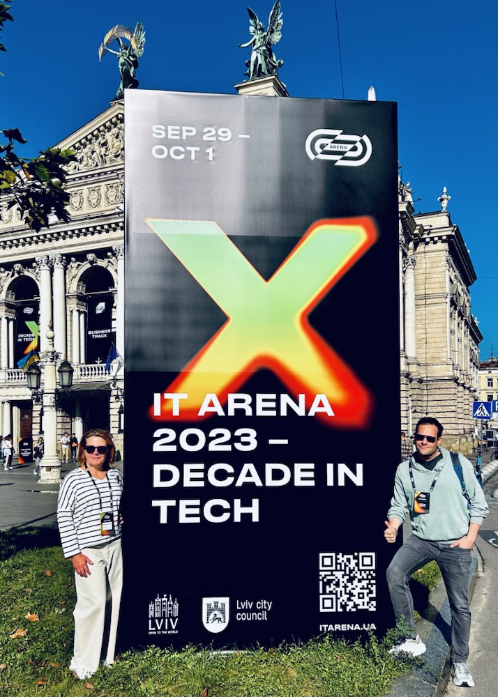 IT Arena 2023 banner outside the Lviv Opera House
