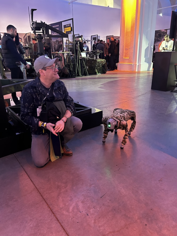 Robotic dog demonstration at a defense event